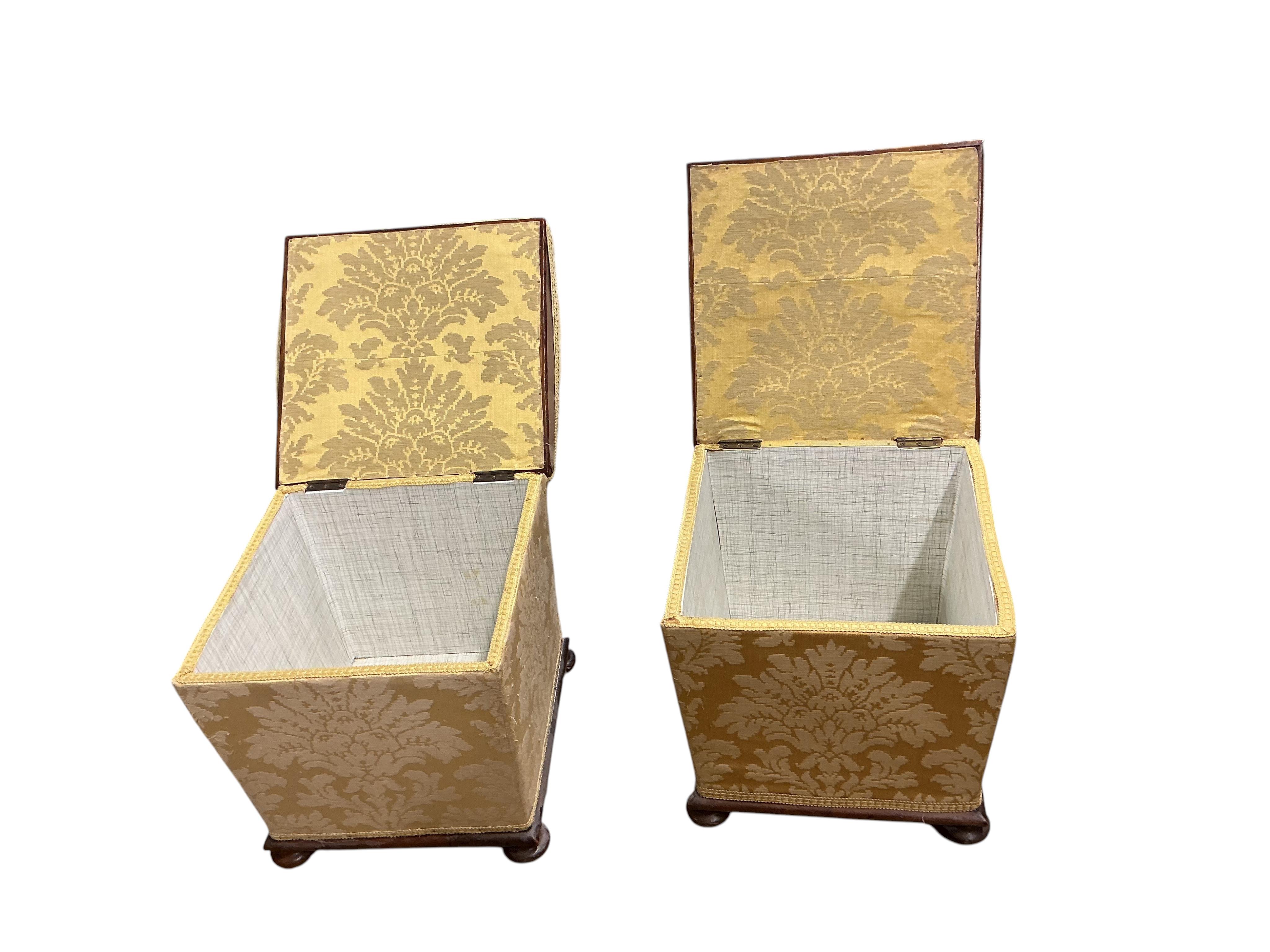 A pair of Victorian square upholstered box seat stools, width 40cm, height 43cm
